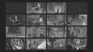 Storyboard für Game Trailer "Hex Mythica". Gezeichnet von Jonas Grund.
