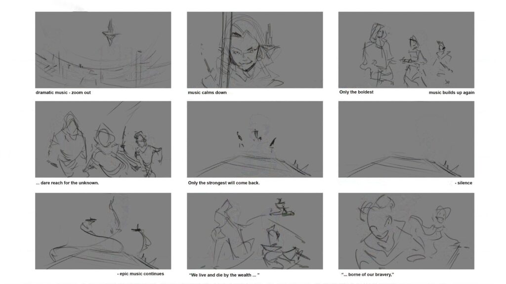 Storyboard für Game Trailer "Hex Mythica". Gezeichnet von Jonas Grund.