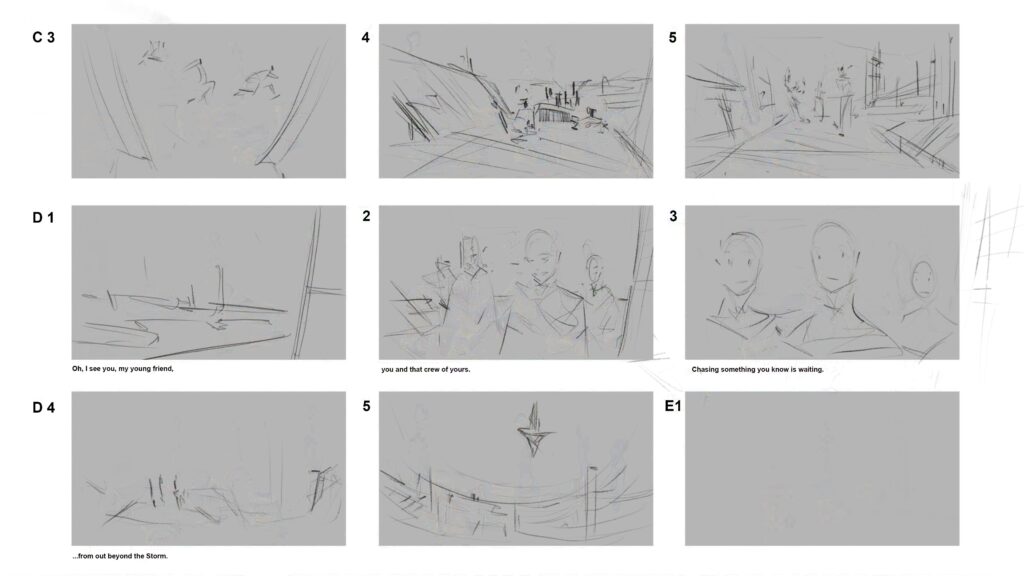 Storyboard für Game Trailer "Hex Mythica". Gezeichnet von Jonas Grund.