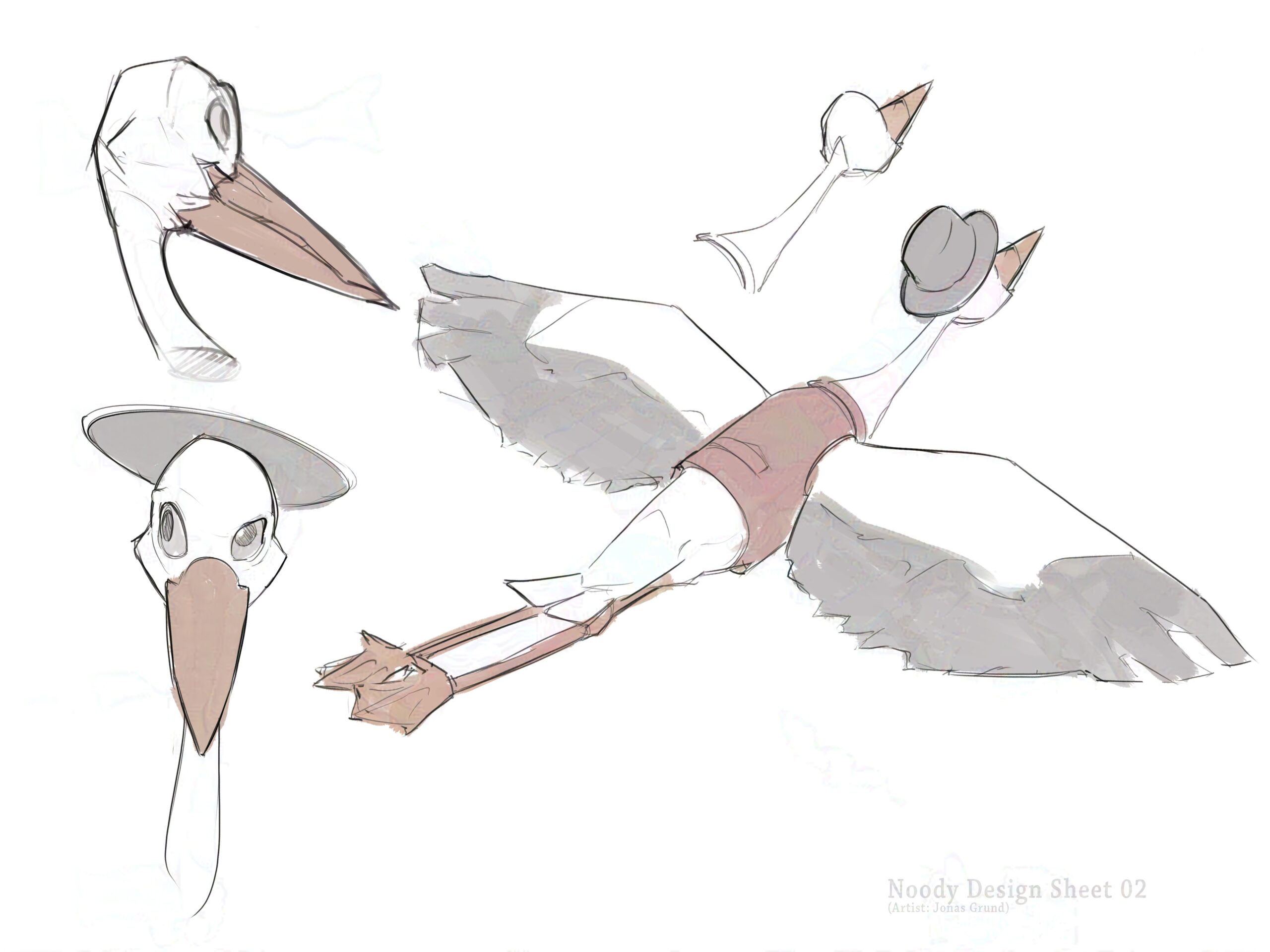 Ein Character Design für die Sympathiefigur eines Freizeitparkes. stork character design. Copyrights: Jonas Grund