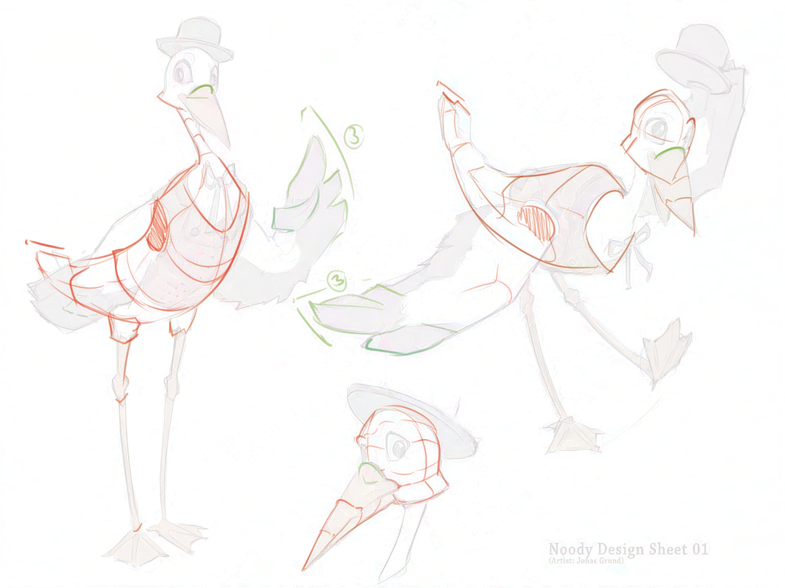 Ein Character Design für die Sympathiefigur eines Freizeitparkes. stork character design. Copyrights: Jonas Grund